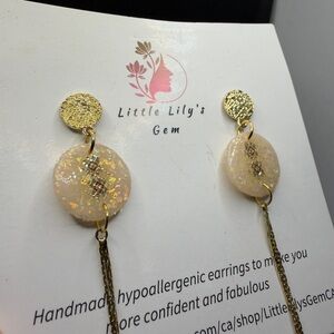 Gold Dangle Earrings | Handmade polymer clay opal effect‎